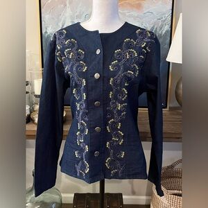 2/$35 Choices Embroidered Denim Jacket with Silver Buttons size Large L